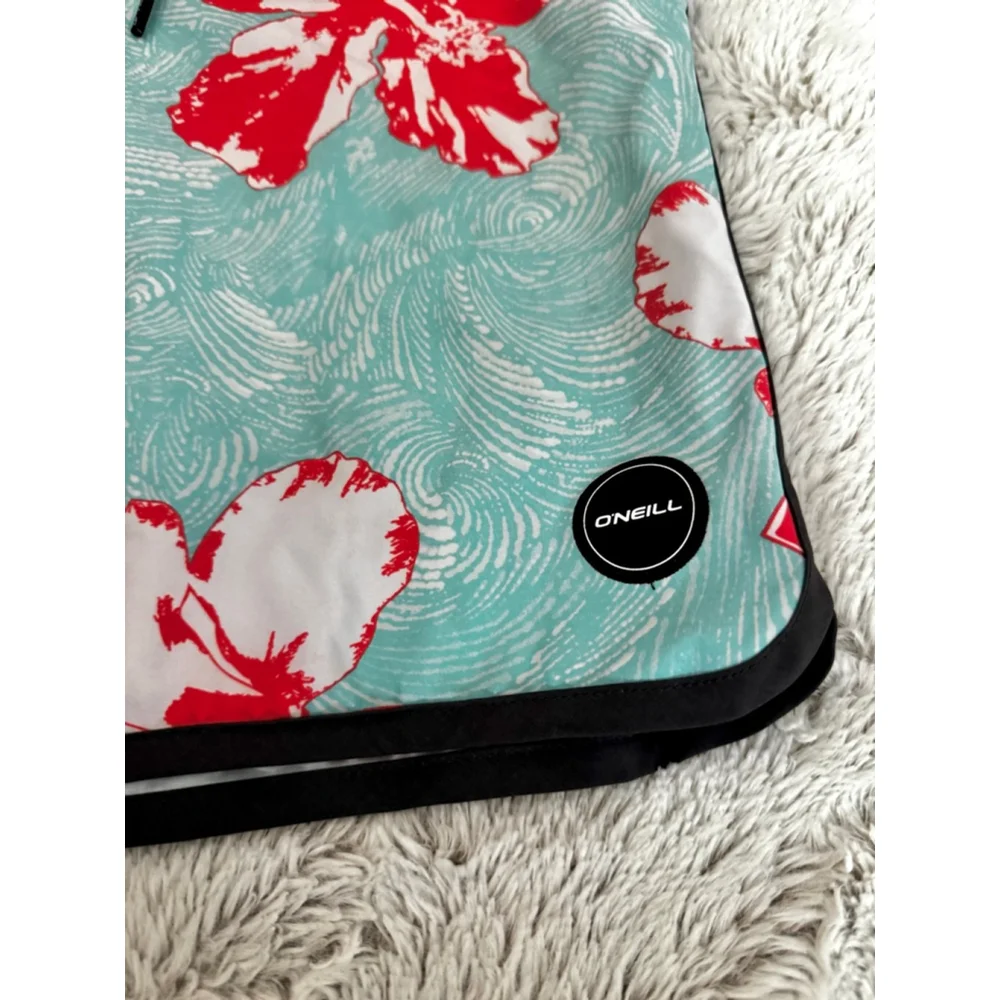O’Neil 19 Inch Mens Fluoro BoardShorts Teal and Hawaiian Hibiscus Florals Sz 29